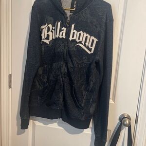 Billabong Women’s Sz M Dark Blue Zip-Up Hoodie 22” pit-pit 27.5 shoulder-hem
